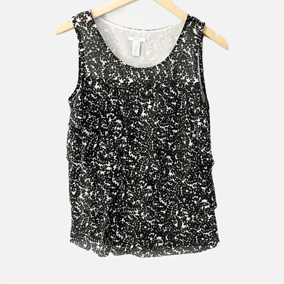 J. CREW 100% Silk Layered Sleeveless Blouse Shirt Black White Floral Size 2 - Picture 1 of 7